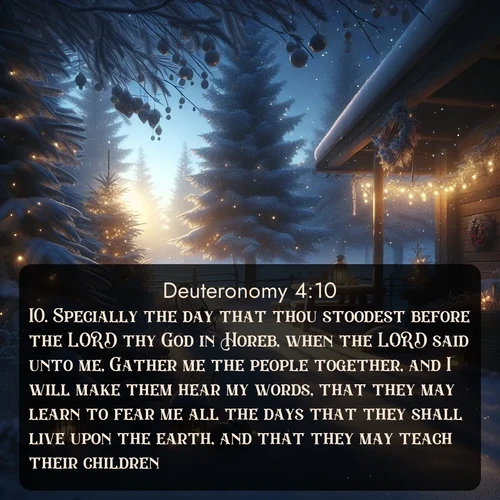 citation biblique : 10. Specially the day that thou stoodest before the LORD thy God in Horeb, when the LORD said unto me, Gather me the people together, and I will make them hear my words, that they may learn to fear me all the days that they shall live upon the earth, and that they may teach their children.
 sur fond image nature