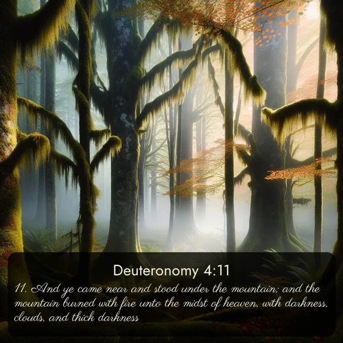 citation biblique : 11. And ye came near and stood under the mountain; and the mountain burned with fire unto the midst of heaven, with darkness, clouds, and thick darkness.
 sur fond image nature