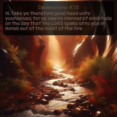 citation biblique : 15. Take ye therefore good heed unto yourselves; for ye saw no manner of similitude on the day that the LORD spake unto you in Horeb out of the midst of the fire:
 sur fond image nature