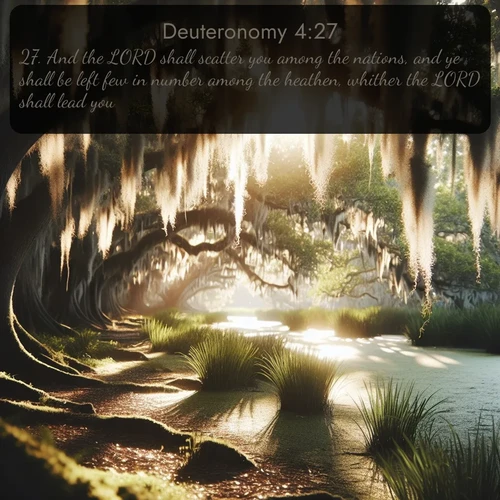 citation biblique : 27. And the LORD shall scatter you among the nations, and ye shall be left few in number among the heathen, whither the LORD shall lead you.
 sur fond image nature