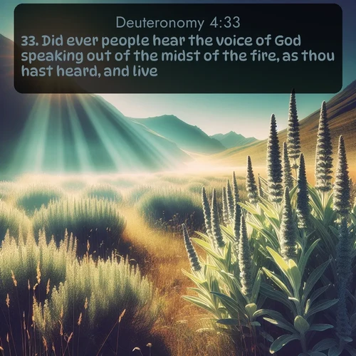citation biblique : 33. Did ever people hear the voice of God speaking out of the midst of the fire, as thou hast heard, and live?
 sur fond image nature