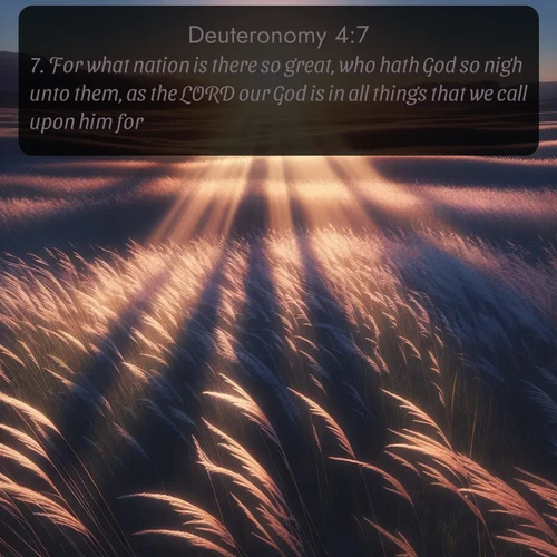 citation biblique : 7. For what nation is there so great, who hath God so nigh unto them, as the LORD our God is in all things that we call upon him for?
 sur fond image nature