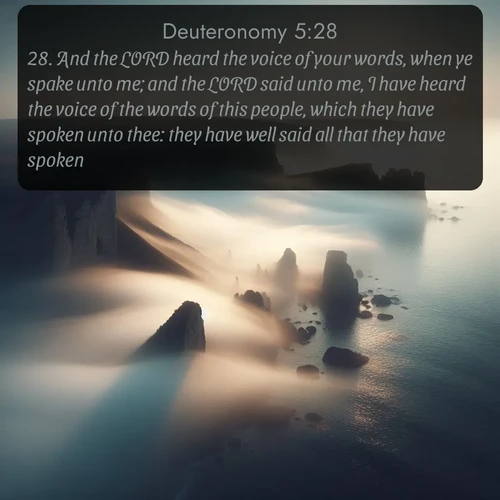 citation biblique : 28. And the LORD heard the voice of your words, when ye spake unto me; and the LORD said unto me, I have heard the voice of the words of this people, which they have spoken unto thee: they have well said all that they have spoken.
 sur fond image nature
