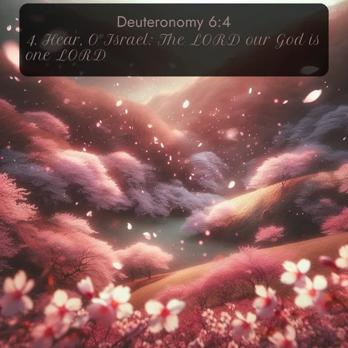 citation biblique : 4. Hear, O Israel: The LORD our God is one LORD:
 sur fond image nature