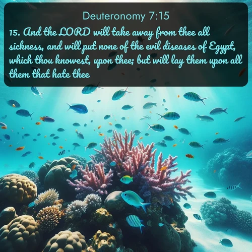citation biblique : 15. And the LORD will take away from thee all sickness, and will put none of the evil diseases of Egypt, which thou knowest, upon thee; but will lay them upon all them that hate thee.
 sur fond image nature