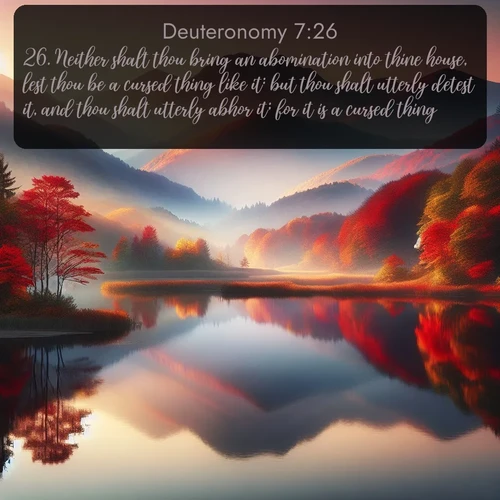 citation biblique : 26. Neither shalt thou bring an abomination into thine house, lest thou be a cursed thing like it: but thou shalt utterly detest it, and thou shalt utterly abhor it; for it is a cursed thing.
 sur fond image nature