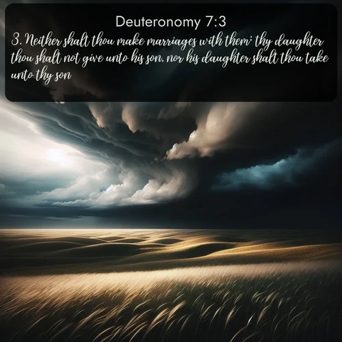 citation biblique : 3. Neither shalt thou make marriages with them; thy daughter thou shalt not give unto his son, nor his daughter shalt thou take unto thy son.
 sur fond image nature