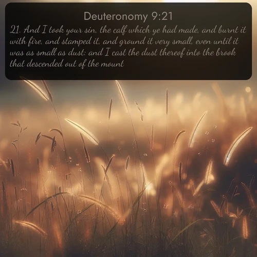 citation biblique : 21. And I took your sin, the calf which ye had made, and burnt it with fire, and stamped it, and ground it very small, even until it was as small as dust: and I cast the dust thereof into the brook that descended out of the mount.
 sur fond image nature