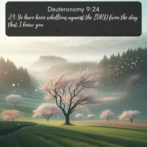 KJV Deuteronomy  ; image nature: image with the bible verse :Ye have been rebellious against the LORD from the day that I knew you. ; Admire Bible images representing autumn, with swirling leaves, misty skies, and vibrant trees. These images inspire profound spiritual reflection. Download and share verses like KJV Deuteronomy 9:24. Current verse is overlayed with the thematic nature scene : Spring winds scatter cherry blossoms like snow. ; 9:24
