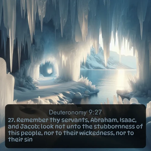 citation biblique : 27. Remember thy servants, Abraham, Isaac, and Jacob; look not unto the stubbornness of this people, nor to their wickedness, nor to their sin:
 sur fond image nature