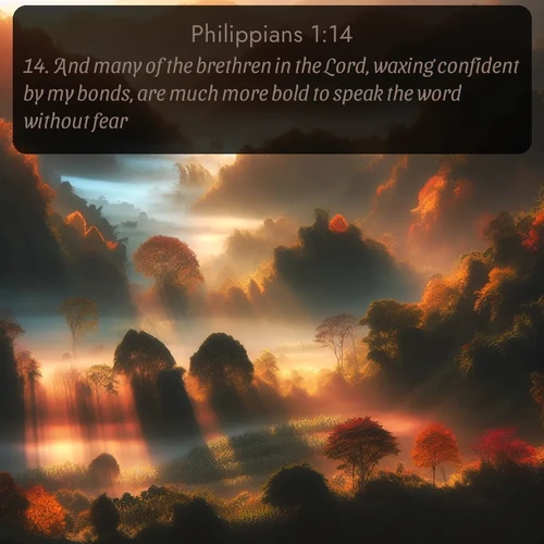 citation biblique : 14. And many of the brethren in the Lord, waxing confident by my bonds, are much more bold to speak the word without fear.
 sur fond image nature