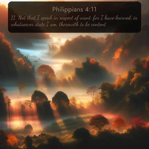 citation biblique : 11. Not that I speak in respect of want: for I have learned, in whatsoever state I am, therewith to be content.
 sur fond image nature