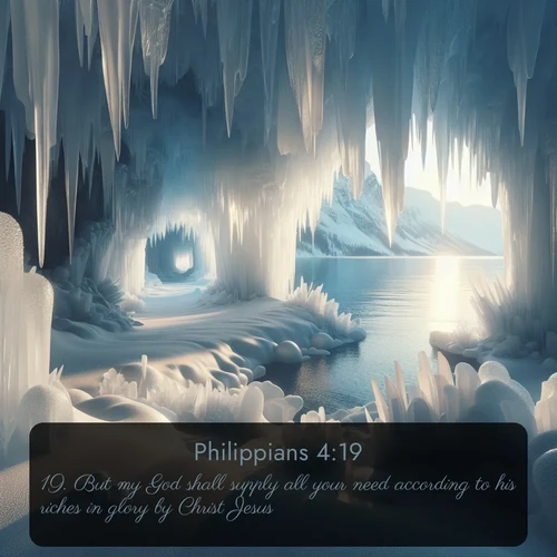 citation biblique : 19. But my God shall supply all your need according to his riches in glory by Christ Jesus.
 sur fond image nature