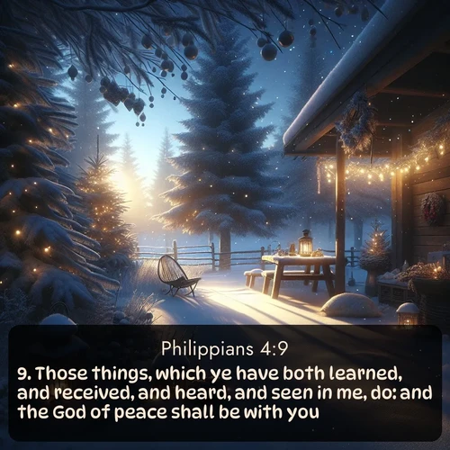 citation biblique : 9. Those things, which ye have both learned, and received, and heard, and seen in me, do: and the God of peace shall be with you.
 sur fond image nature