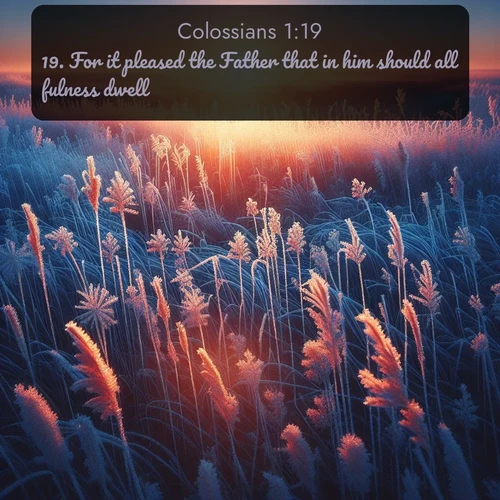 KJV Colossians 1:19 overlaying nature image scene: Winter sunrise illuminates frost-covered prairie grass.;19. For it pleased the Father that in him should all fulness dwell;
