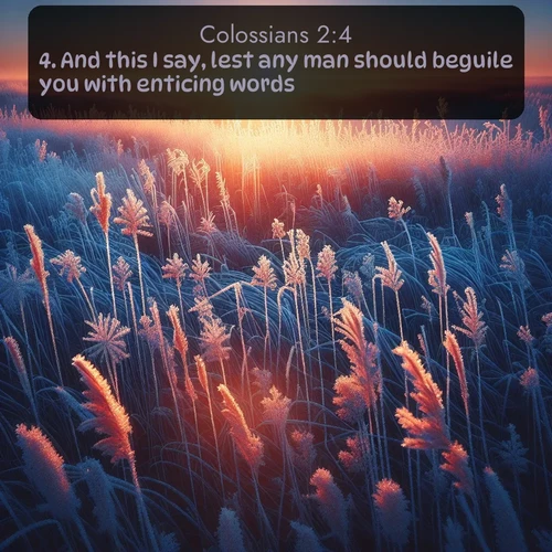 citation biblique : 4. And this I say, lest any man should beguile you with enticing words.
 sur fond image nature