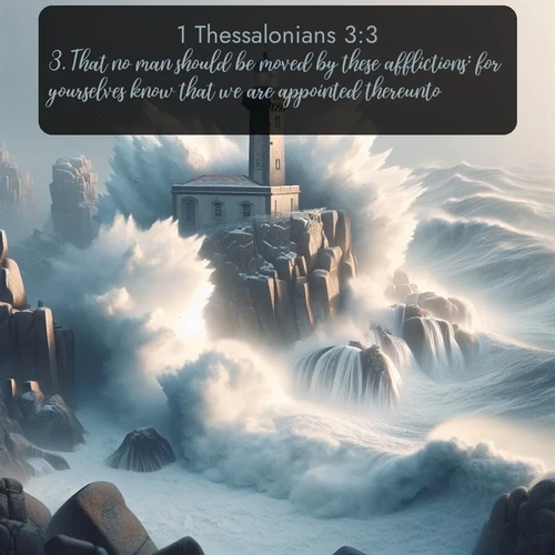citation biblique : 3. That no man should be moved by these afflictions: for yourselves know that we are appointed thereunto.
 sur fond image nature