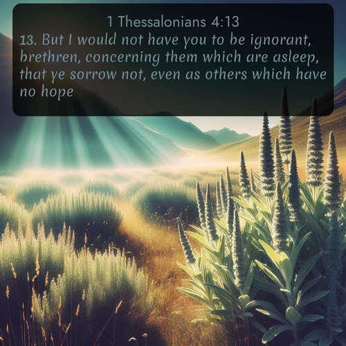 citation biblique : 13. But I would not have you to be ignorant, brethren, concerning them which are asleep, that ye sorrow not, even as others which have no hope.
 sur fond image nature