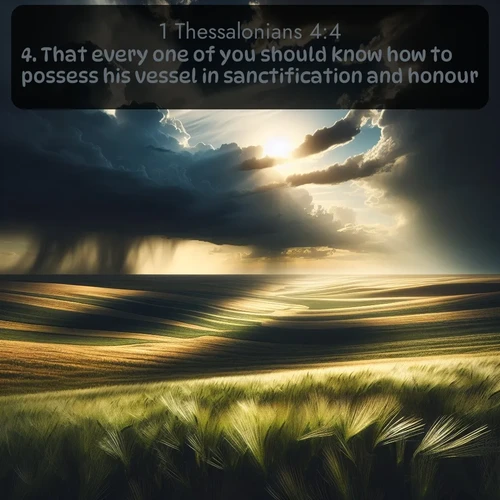 citation biblique : 4. That every one of you should know how to possess his vessel in sanctification and honour;
 sur fond image nature