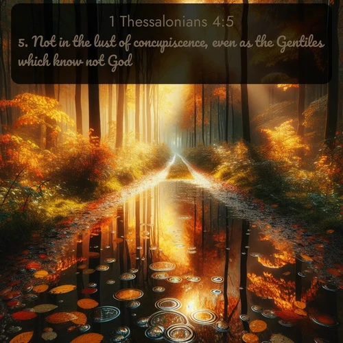 citation biblique : 5. Not in the lust of concupiscence, even as the Gentiles which know not God:
 sur fond image nature