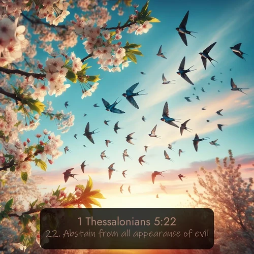 citation biblique : 22. Abstain from all appearance of evil.
 sur fond image nature