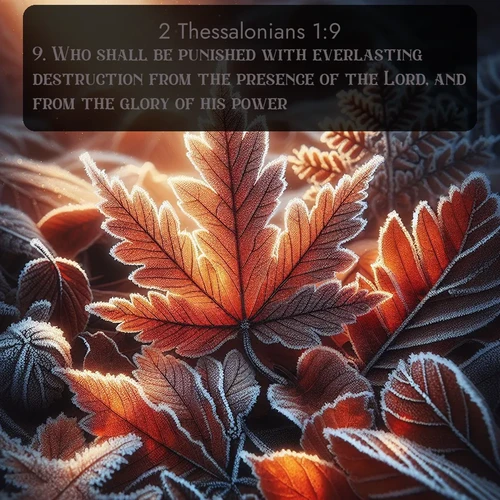citation biblique : 9. Who shall be punished with everlasting destruction from the presence of the Lord, and from the glory of his power;
 sur fond image nature