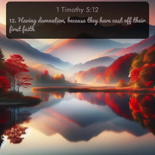 KJV 1 Timothy  ; image nature: image with the bible verse :Having damnation, because they have cast off their first faith. ; Discover our curated gallery of Bible verse images with breathtaking scenery, from tranquil deserts to lush green pastures. Perfect for phone wallpapers or sharing online. Download verses like KJV 1 Timothy 5:12. Current verse is overlayed with the thematic nature scene : Autumn colors reflect in a still mountain lake at sunrise. ; 5:12