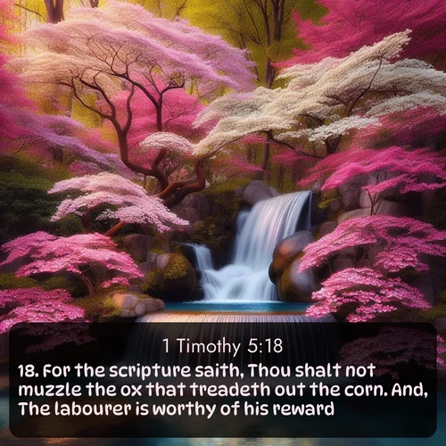 citation biblique : 18. For the scripture saith, Thou shalt not muzzle the ox that treadeth out the corn. And, The labourer is worthy of his reward.
 sur fond image nature