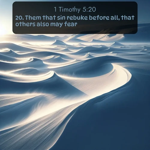 KJV 1 Timothy  ; image nature: image with the bible verse :Them that sin rebuke before all, that others also may fear. ; Discover Bible verses beautifully integrated with natural scenes of varied seasons, featuring summer skies, winter snow, autumn leaves, and spring blooms. Each image captures the splendor and peace of God&#039;s creation. Share verses like KJV 1 Timothy 5:20. Current verse is overlayed with the thematic nature scene : Winter winds sculpt snow into graceful dunes across the tundra. ; 5:20