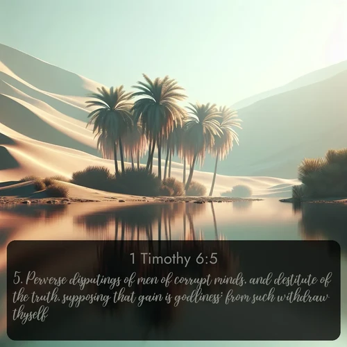 citation biblique : 5. Perverse disputings of men of corrupt minds, and destitute of the truth, supposing that gain is godliness: from such withdraw thyself.
 sur fond image nature