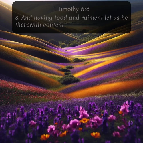 citation biblique : 8. And having food and raiment let us be therewith content.
 sur fond image nature