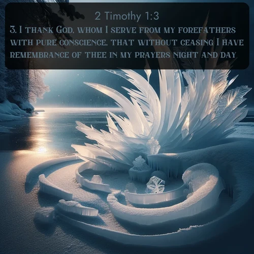 citation biblique : 3. I thank God, whom I serve from my forefathers with pure conscience, that without ceasing I have remembrance of thee in my prayers night and day;
 sur fond image nature
