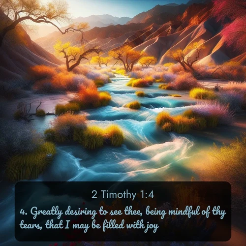 citation biblique : 4. Greatly desiring to see thee, being mindful of thy tears, that I may be filled with joy;
 sur fond image nature