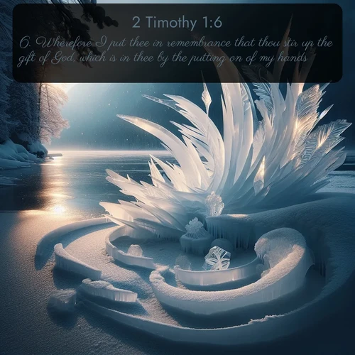 citation biblique : 6. Wherefore I put thee in remembrance that thou stir up the gift of God, which is in thee by the putting on of my hands.
 sur fond image nature