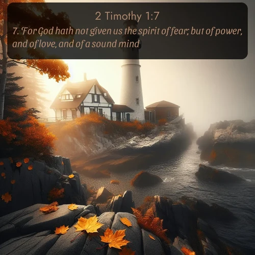 citation biblique : 7. For God hath not given us the spirit of fear; but of power, and of love, and of a sound mind.
 sur fond image nature