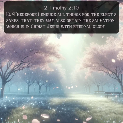 citation biblique : 10. Therefore I endure all things for the elect&#039;s sakes, that they may also obtain the salvation which is in Christ Jesus with eternal glory.
 sur fond image nature