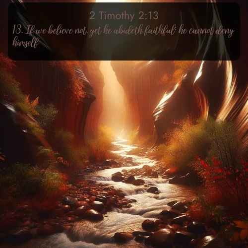 citation biblique : 13. If we believe not, yet he abideth faithful: he cannot deny himself.
 sur fond image nature
