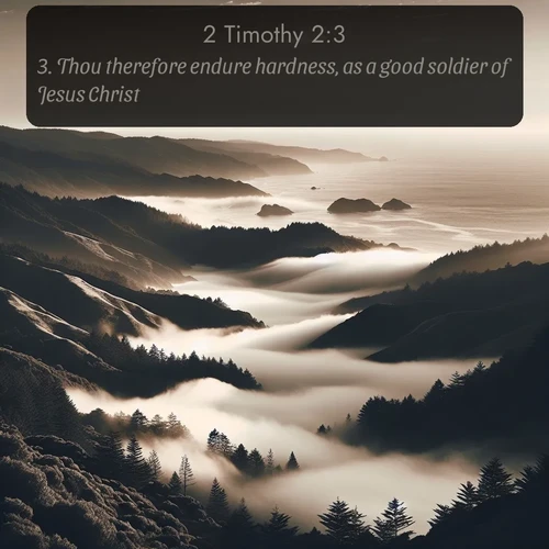 citation biblique : 3. Thou therefore endure hardness, as a good soldier of Jesus Christ.
 sur fond image nature