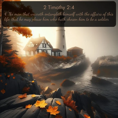 citation biblique : 4. No man that warreth entangleth himself with the affairs of this life; that he may please him who hath chosen him to be a soldier.
 sur fond image nature