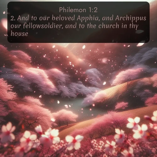 citation biblique : 2. And to our beloved Apphia, and Archippus our fellowsoldier, and to the church in thy house:
 sur fond image nature