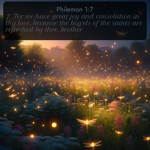 citation biblique : 7. For we have great joy and consolation in thy love, because the bowels of the saints are refreshed by thee, brother.
 sur fond image nature