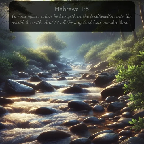 citation biblique : 6. And again, when he bringeth in the firstbegotten into the world, he saith, And let all the angels of God worship him.
 sur fond image nature