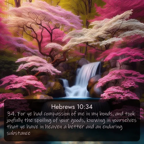 citation biblique : 34. For ye had compassion of me in my bonds, and took joyfully the spoiling of your goods, knowing in yourselves that ye have in heaven a better and an enduring substance.
 sur fond image nature