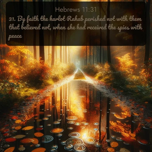citation biblique : 31. By faith the harlot Rahab perished not with them that believed not, when she had received the spies with peace.
 sur fond image nature