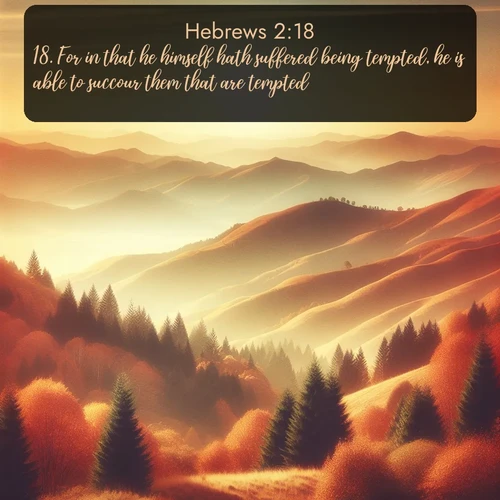 citation biblique : 18. For in that he himself hath suffered being tempted, he is able to succour them that are tempted.
 sur fond image nature