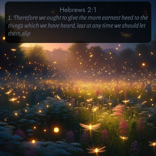 citation biblique : 1. Therefore we ought to give the more earnest heed to the things which we have heard, lest at any time we should let them slip.
 sur fond image nature