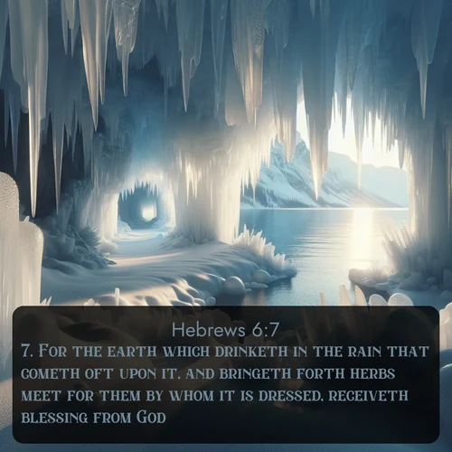 citation biblique : 7. For the earth which drinketh in the rain that cometh oft upon it, and bringeth forth herbs meet for them by whom it is dressed, receiveth blessing from God:
 sur fond image nature