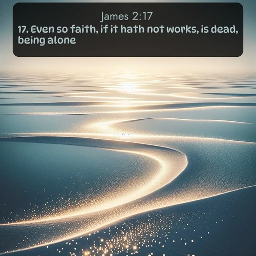 citation biblique : 17. Even so faith, if it hath not works, is dead, being alone.
 sur fond image nature