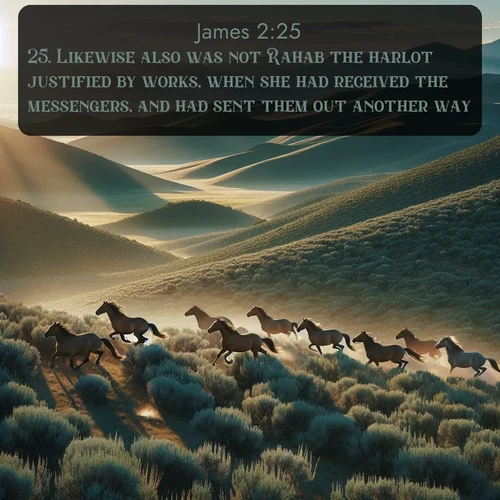 citation biblique : 25. Likewise also was not Rahab the harlot justified by works, when she had received the messengers, and had sent them out another way?
 sur fond image nature