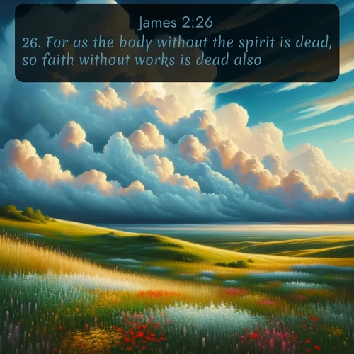 citation biblique : 26. For as the body without the spirit is dead, so faith without works is dead also.
 sur fond image nature